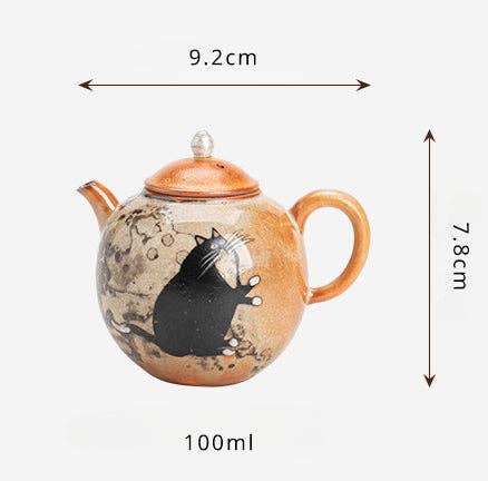 Gohobi （We cover U.S. import duties） - Wholesale Tea Pot - Gohobi Handmade Black Ink Hand-painted Cat Teapot 0054