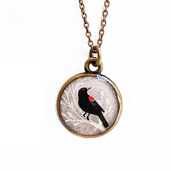 Red Winged Blackbird Bronze Necklace for wholesale by Seed and Sky