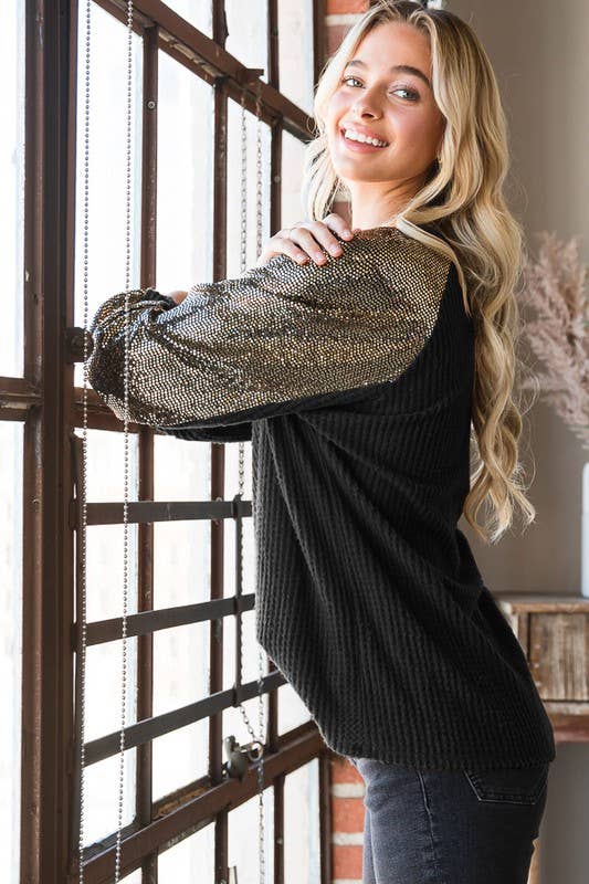 HEIMISH – wholesale Sweatshirt – Women's – ET6837-10 SOLID WAFFLE AND SEQUINS TOP3