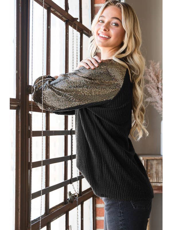 HEIMISH – wholesale Sweatshirt – Women's – ET6837-10 SOLID WAFFLE AND SEQUINS TOP3