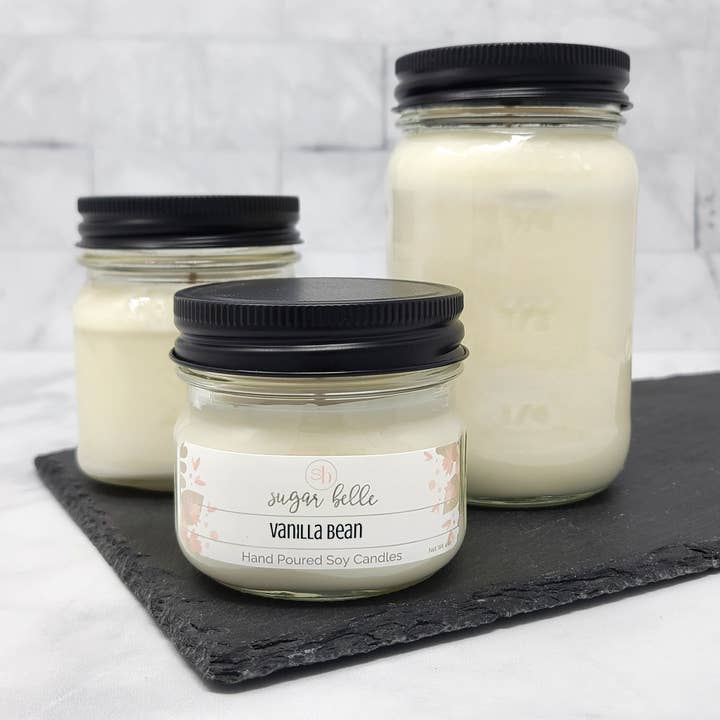 Vanilla Bean Mason Jar Soy Candle for wholesale by Sugar Belle