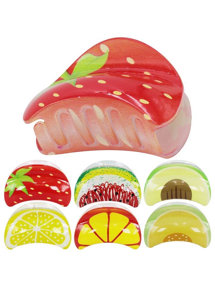 Fruity Frenzy Clear Half Moon Hair Claw for wholesale by Cap Zone