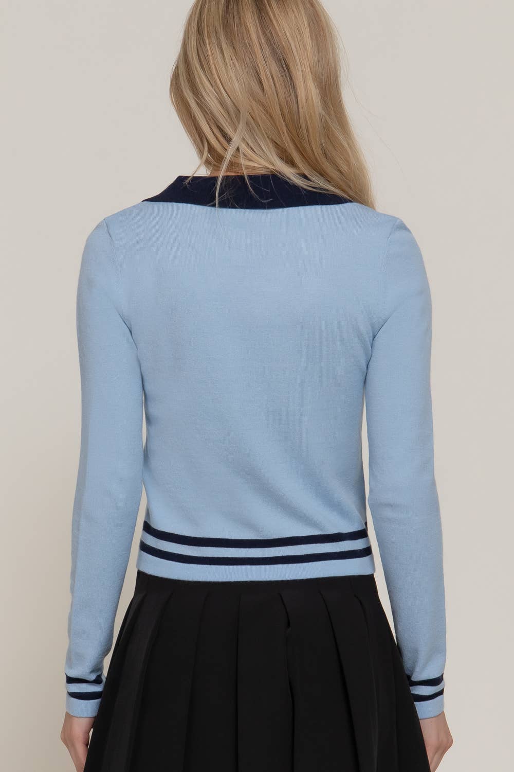 Active Basic | Active USA - Wholesale Knit Sweater - Women's - Long Sleeve Stripe Polo Sweater1