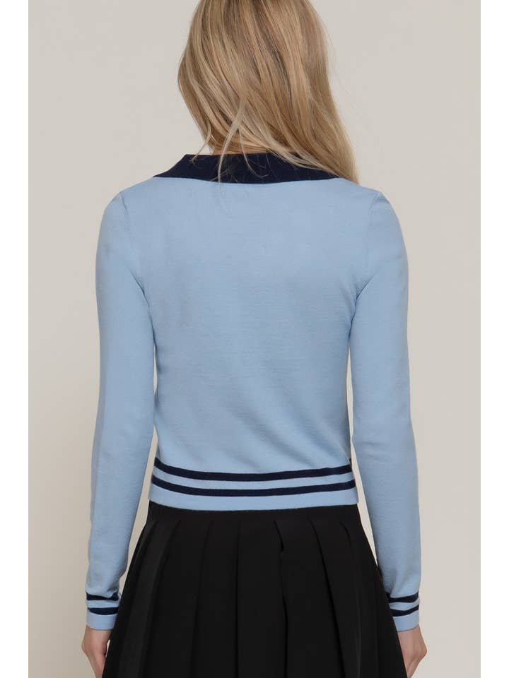 Active Basic | Active USA - Wholesale Knit Sweater - Women's - Long Sleeve Stripe Polo Sweater1