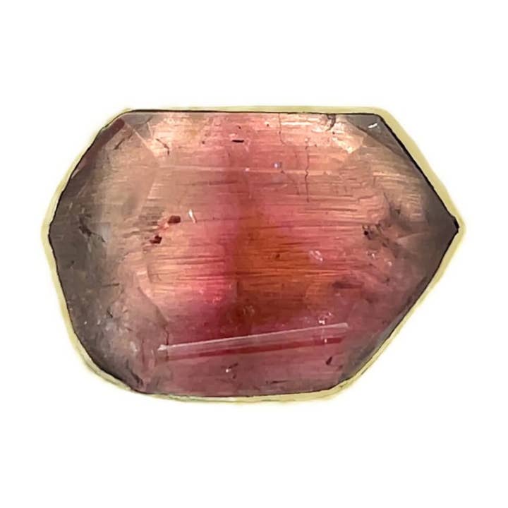 Persikofärgad vattenmelon-turmalin cocktailring i 14k och sterlingsilver för wholesale av Emily Amey Jewelry