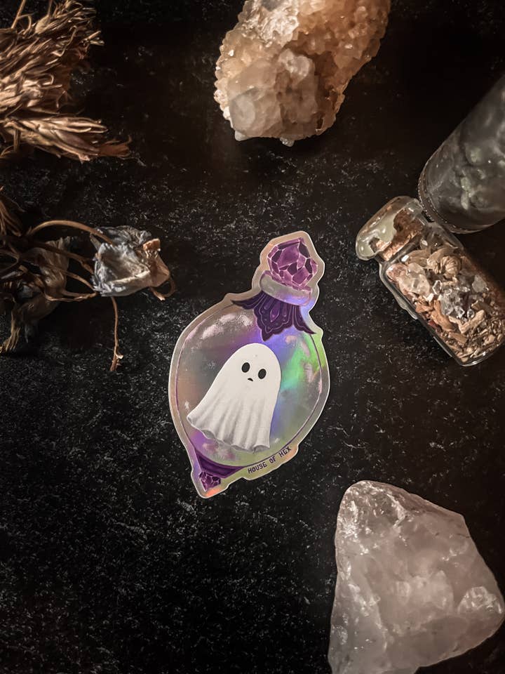 Ghost in Trinket Sticker | dark decor | witchy decor | witch for wholesale by House of Hex