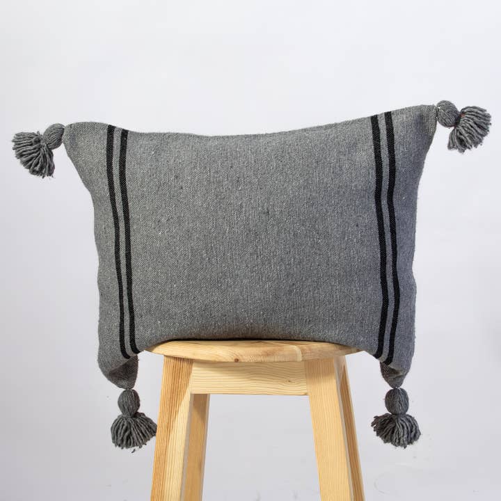 Throw moroccan Pillow-Handmade Pillow-Dark Grey with Black for wholesale by woolsouk ( We handle U.S. import procedures for you )