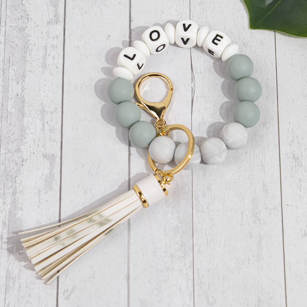 SoapElenGlen - Wholesale Keychain bracelet - LOVE Beaded Tassel Bracelet Keychain, Mother's Day Gift0