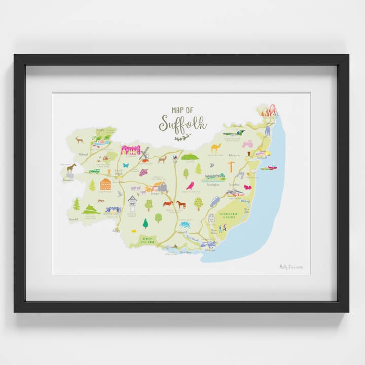Kaart van Suffolk - A4 Print voor wholesale door Holly Francesca