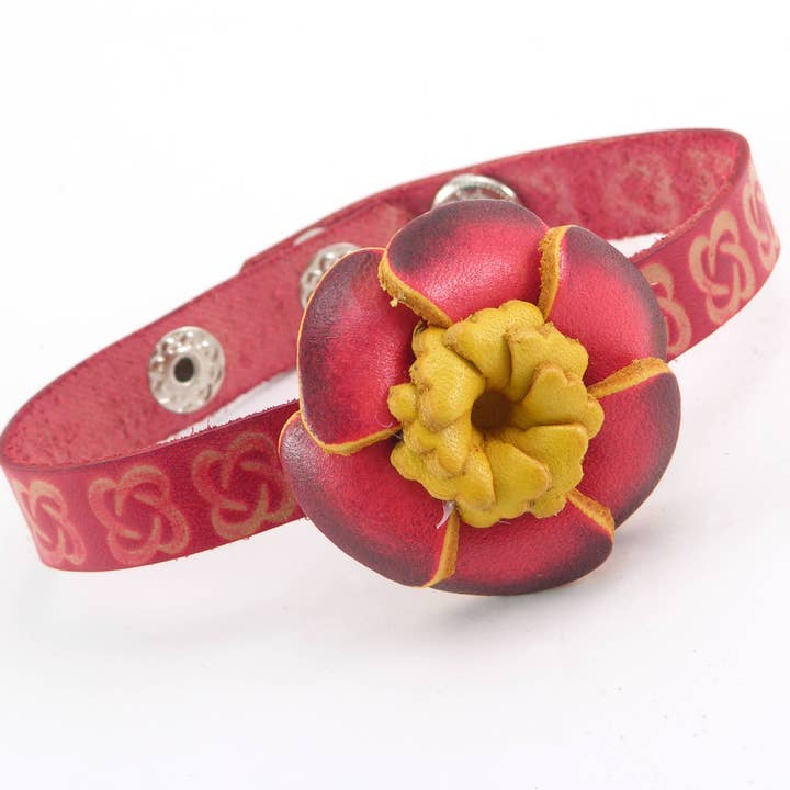 Handmade Leather Flower Bracelet - BR023 for wholesale by Sunflower Handmade leather inc