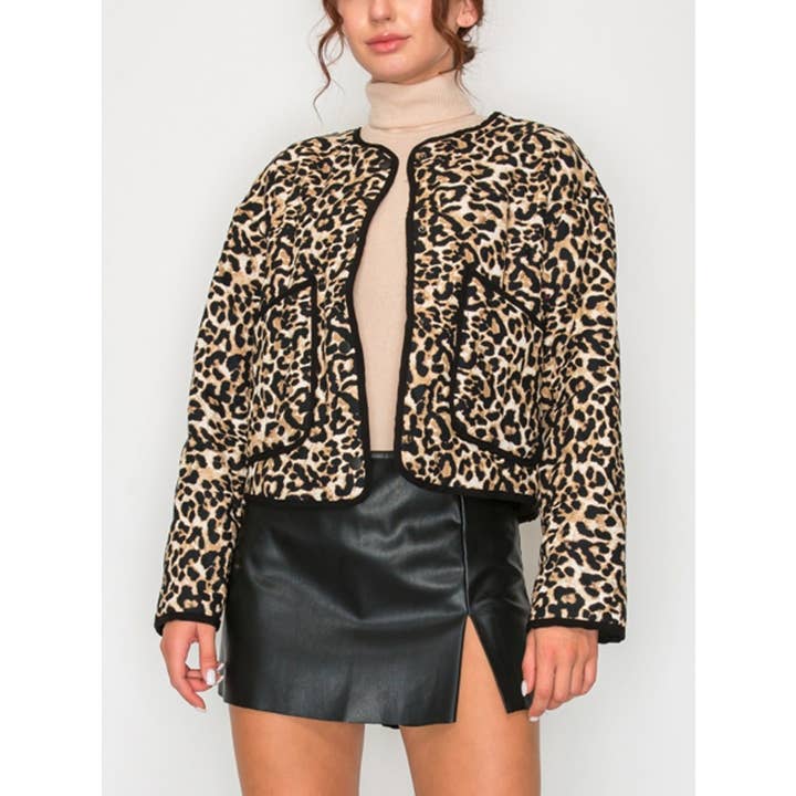 99596 Quilted Leopard Buttoned Crop Jacket for wholesale by Coloring You