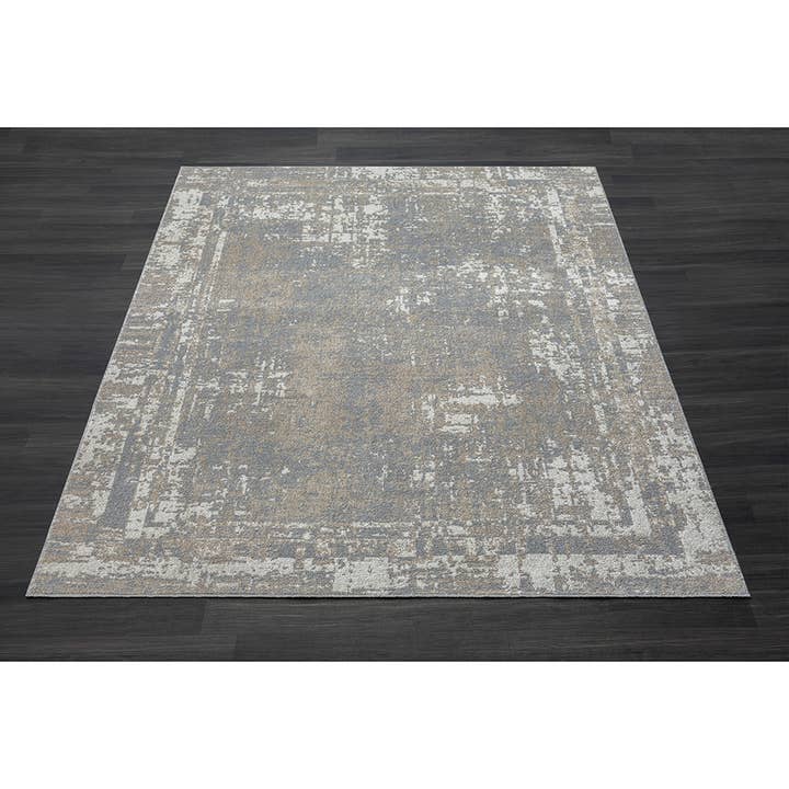 LR Home - Wholesale Area Rug - Lachi Transitional Distressed Border Area Rug, Gray/Ivory