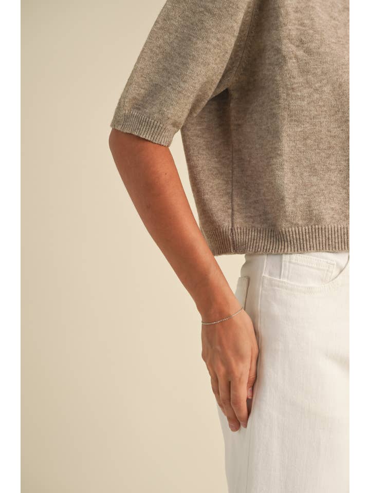 MIOU MUSE - Wholesale Knit Sweater - Women's - T3675 SHORT SLEEVE SWEATER TOP