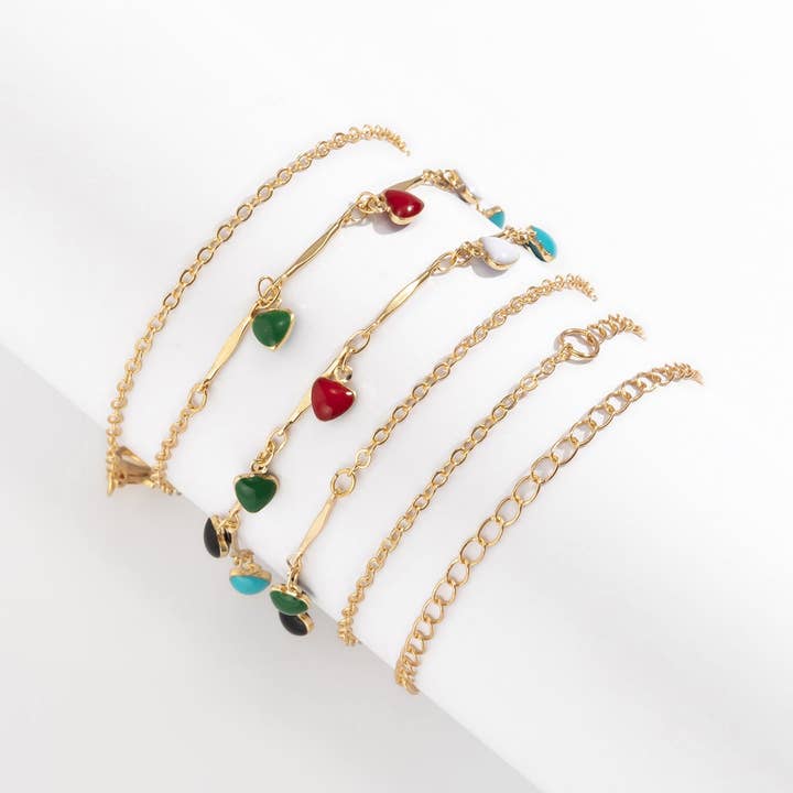 Perimade & Co. LLC - Wholesale Face/Body Chain - Boho Enamel Heart Charm Waist Belly Chain in Solid Copper4