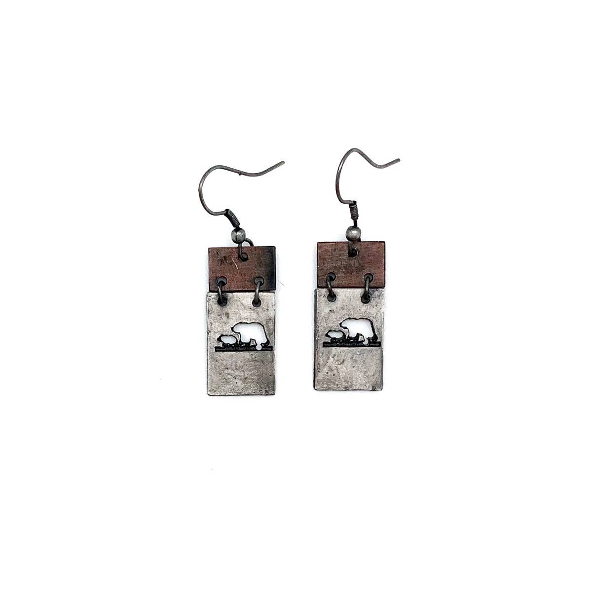 Anju Jewelry - Wholesale Dangle Earrings - Pewter Earrings - Mama Bear and Bear Cub in Rectangle