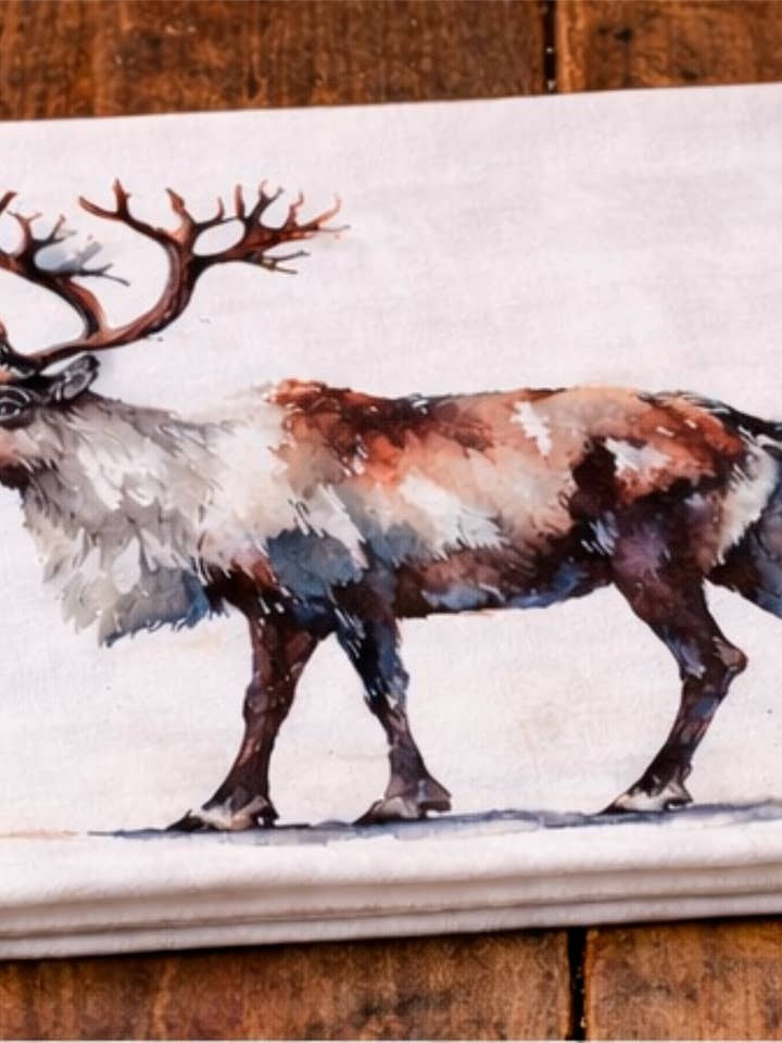 Alaska Caribou Tea Towel – Wildlife Kitchen Towel for wholesale by Alaska Life Designs LLC