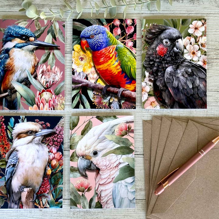 Scattered Seed Co - Wholesale Everyday greeting card - Australian Kingfisher on Native Florals greeting card3