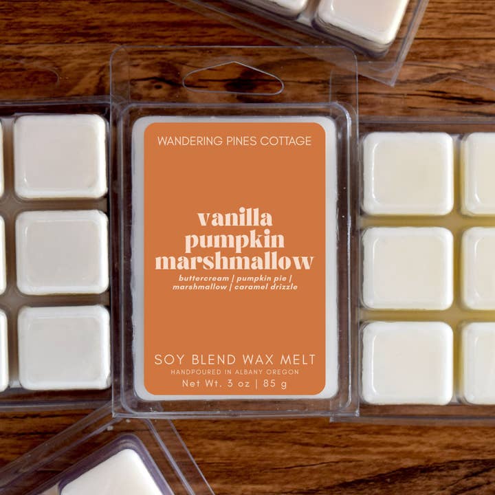 Vanilla Pumpkin Marshmallow Wax Melts Clamshell - 3 oz for wholesale by Wandering Pines Cottage