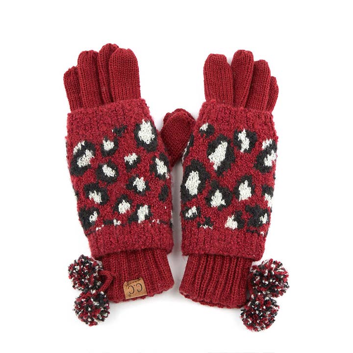 Hana - Wholesale Gloves - Women's - C.C pom leopard jacquard knit glove1