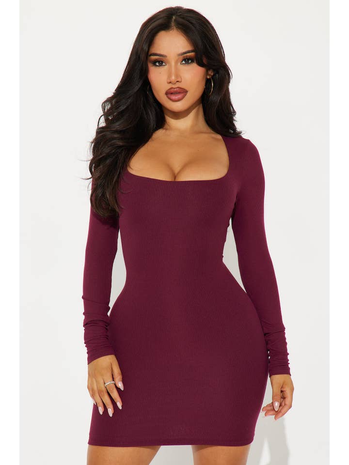 5besties inc – wholesale Dress – Women's – DOUBLE LAYERED RIB KNIT BODYCON DRESS