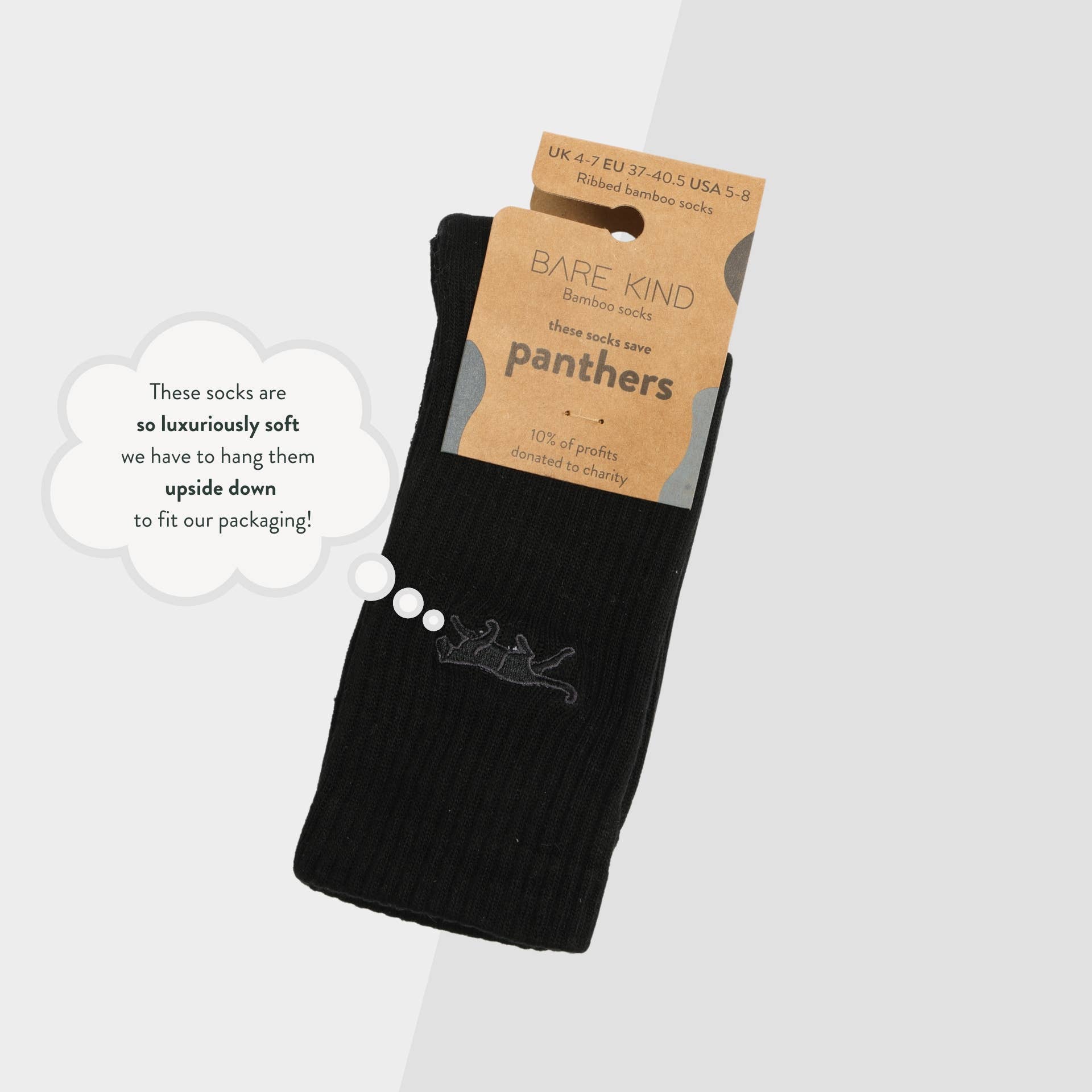 Bare Kind Socks - Wholesale Socks - Unisex - Black Panther Socks | Ribbed Bamboo Socks | Black Socks1