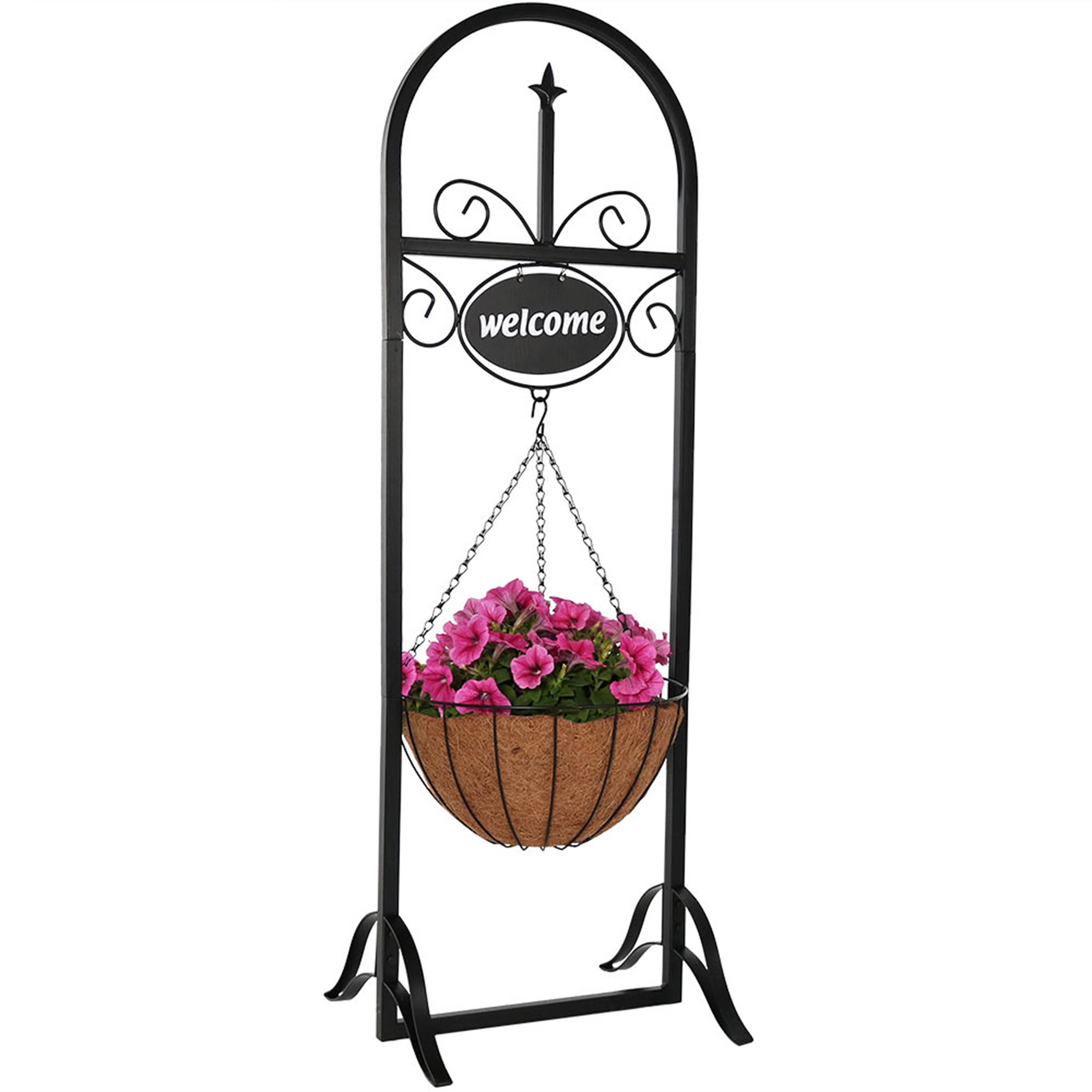 Sunnydaze Decor - Wholesale Outdoor Ornament/Decor - Black Iron Hanging Basket Planter with Welcome Sign - 48 in1