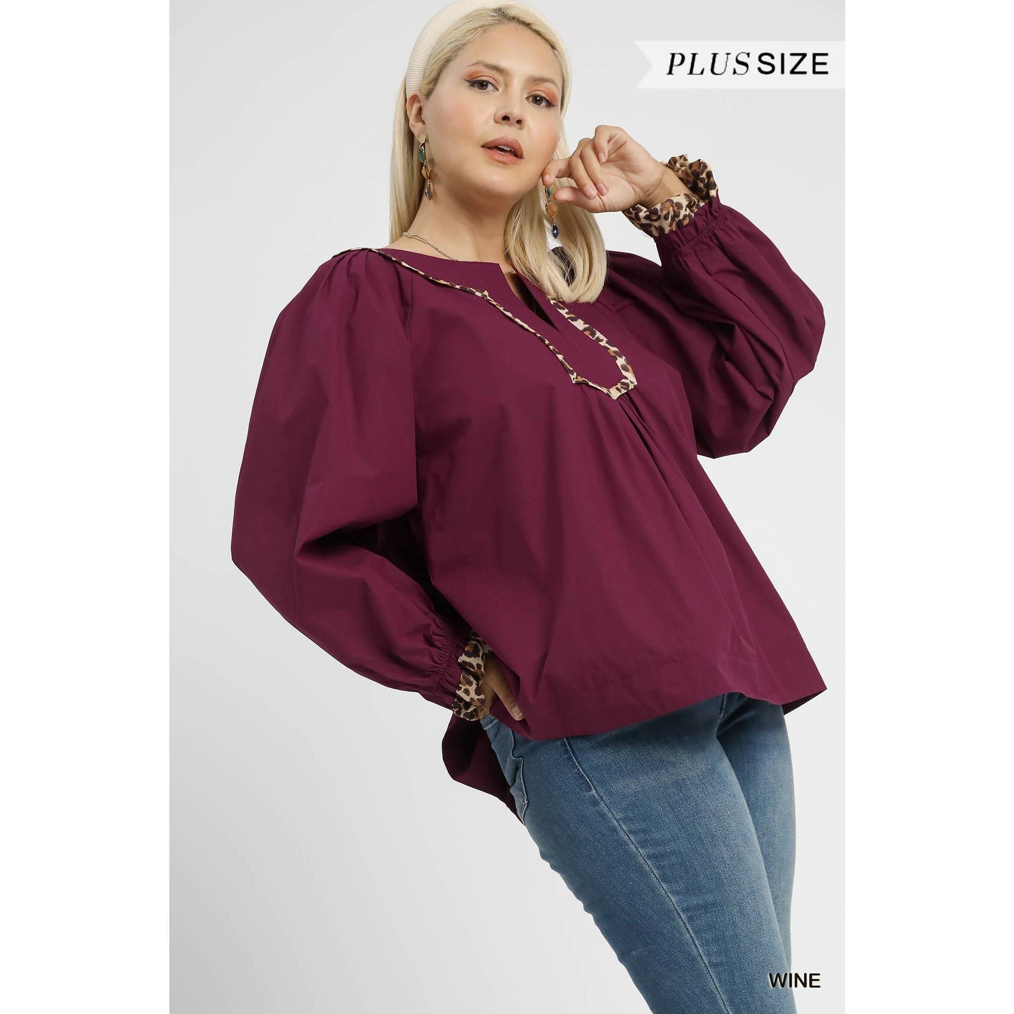 STYLE USA - Wholesale Shirt - Women's -  PLUS Leopard Trim Blouse6