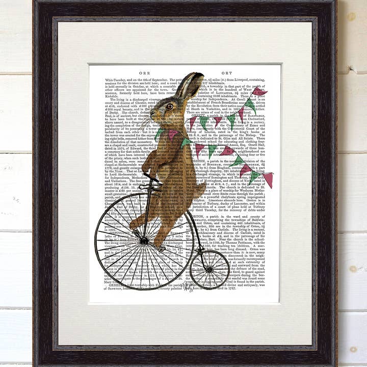 Rabbit on Penny Farthing, Rabbit Book Print Art Print for wholesale by FabFunky Ltd