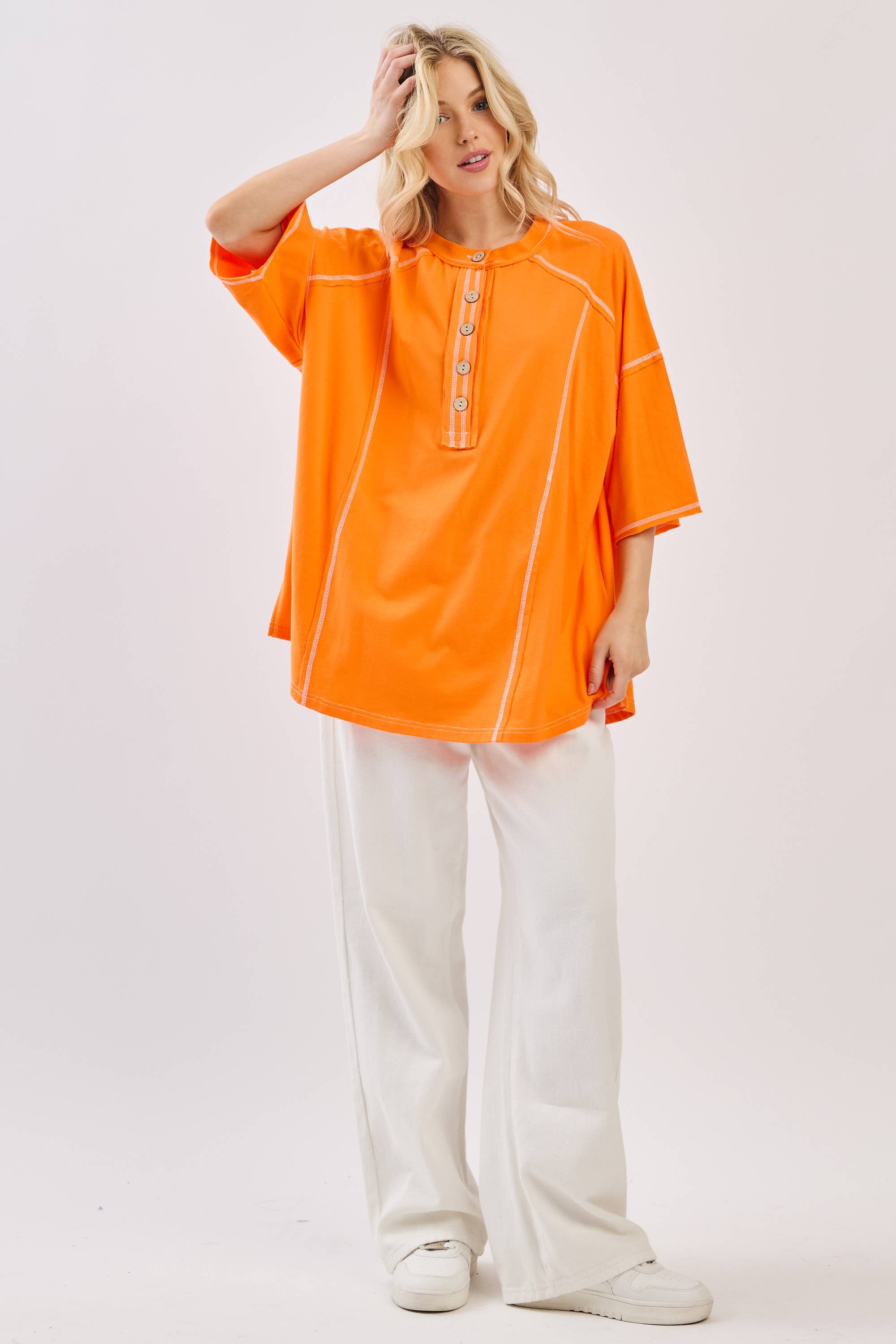 Sewn and Seen – Túnica - Mulher por atacado – Henley Relaxado com Botões41