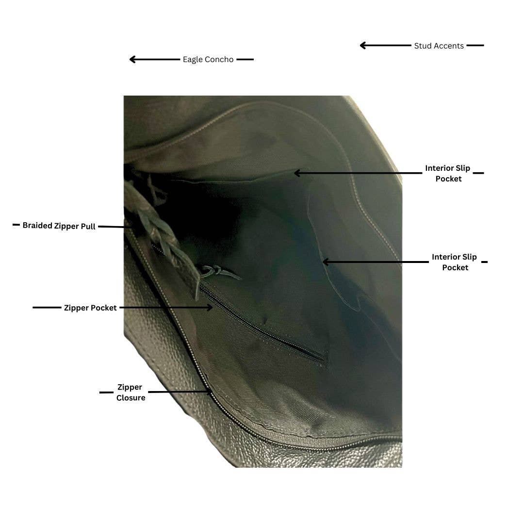 Leather Impressions Inc - Wholesale Crossbody Bag - Women's - AB Tooled Fringe HOH Zip Top Crossbody Bag #AB 24011