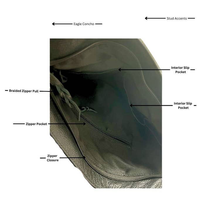 Leather Impressions Inc - Wholesale Crossbody Bag - Women's - AB Tooled Fringe HOH Zip Top Crossbody Bag #AB 24011