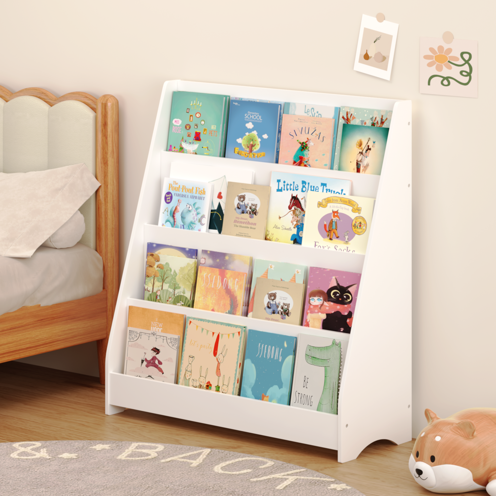 39F Inc. - Wholesale Bookcase - 4-Tier White Kids Bookshelf for Bedroom or Classroom1