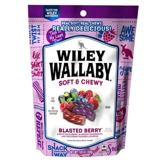 Long Island Candy Factory - Wholesale Licorice - Wiley Wallaby Australian Huckleberry Licorice Soft Chewy 7.05 oz
