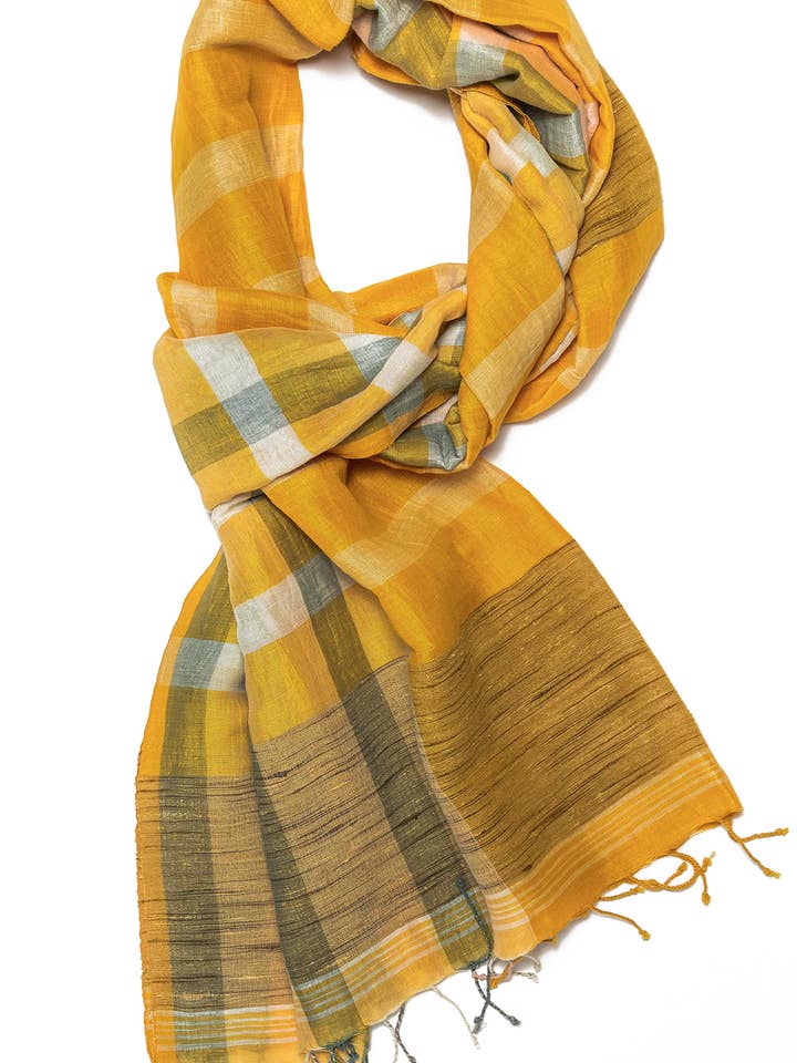 Jute Plaid - Jaune pour la vente par Indigo Handloom