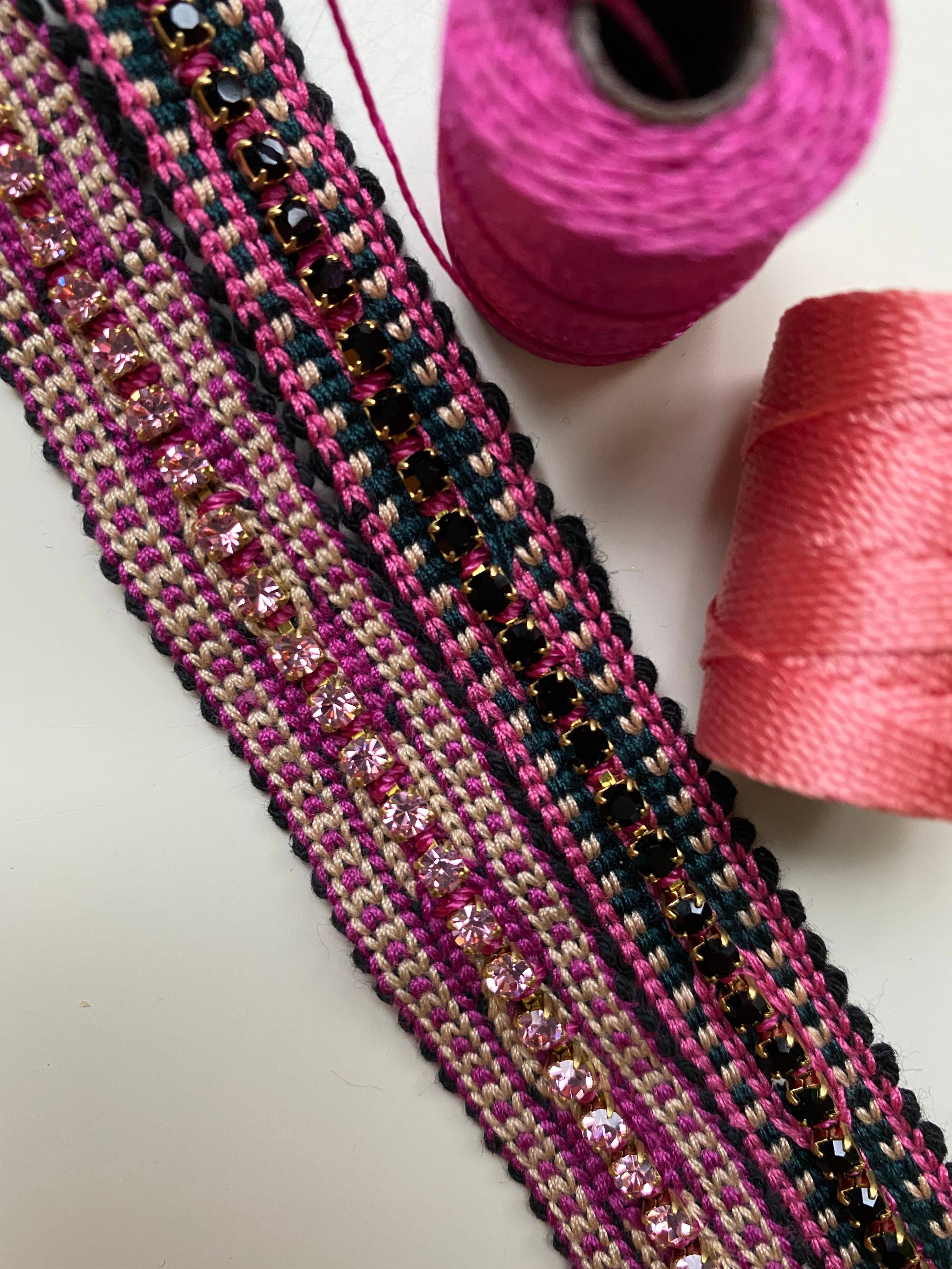 Tezeè - Wholesale Beaded Bracelet - Ikat fabric bracelet with rhinestones7