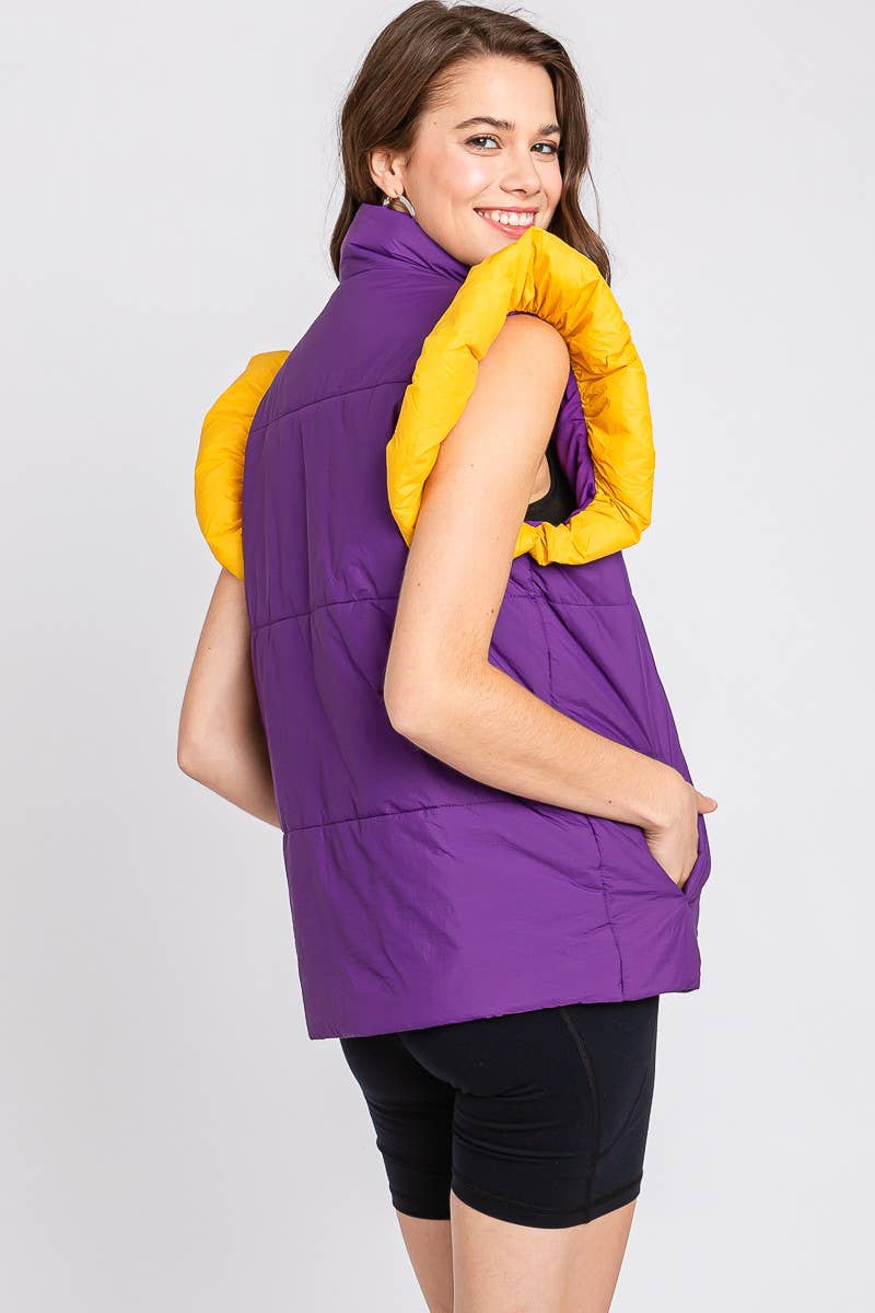 Sewn and Seen - Wholesale Outerwear Vest - Women's - PUFF SNAP BUTTON COLORBLOCK HIGH NECK VEST2