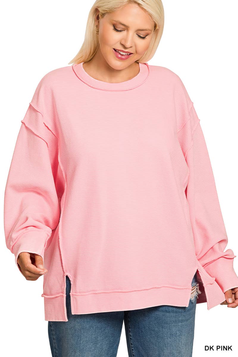 42POPS - Wholesale Sweatshirt - Women's - .._ 0815 Plus Acid Washed Exposed Seam Sweatshirt SI-286137