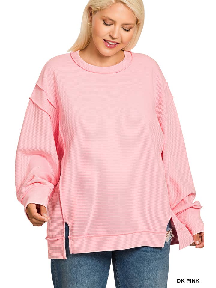 42POPS - Wholesale Sweatshirt - Women's - .._ 0815 Plus Acid Washed Exposed Seam Sweatshirt SI-286137