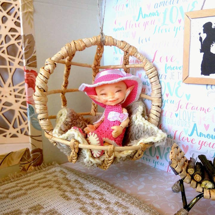 1/12 scale hanging chair, boho dollhouse furniture Realpuki for wholesale by Lenasminiland