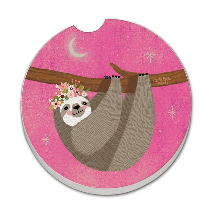 Posavasos de piedra absorbente para coche «Pink Sloth», paquete de 1 para venta al por mayor de CounterArt/Highland Home/Thirstystone/CoasterStone