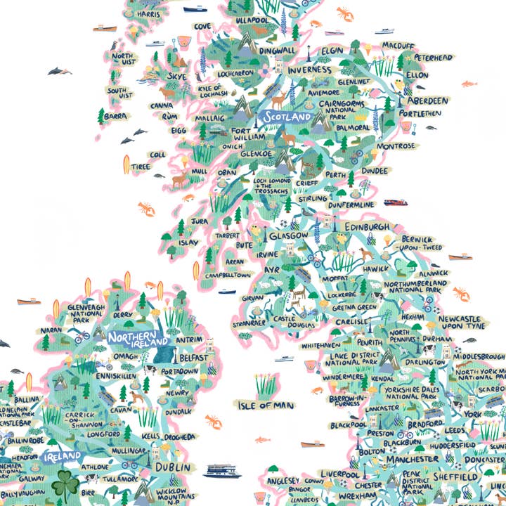 Inky Acorn Designs - Wholesale Art Print - UK & Ireland Illustrated Map Signed Art Print3