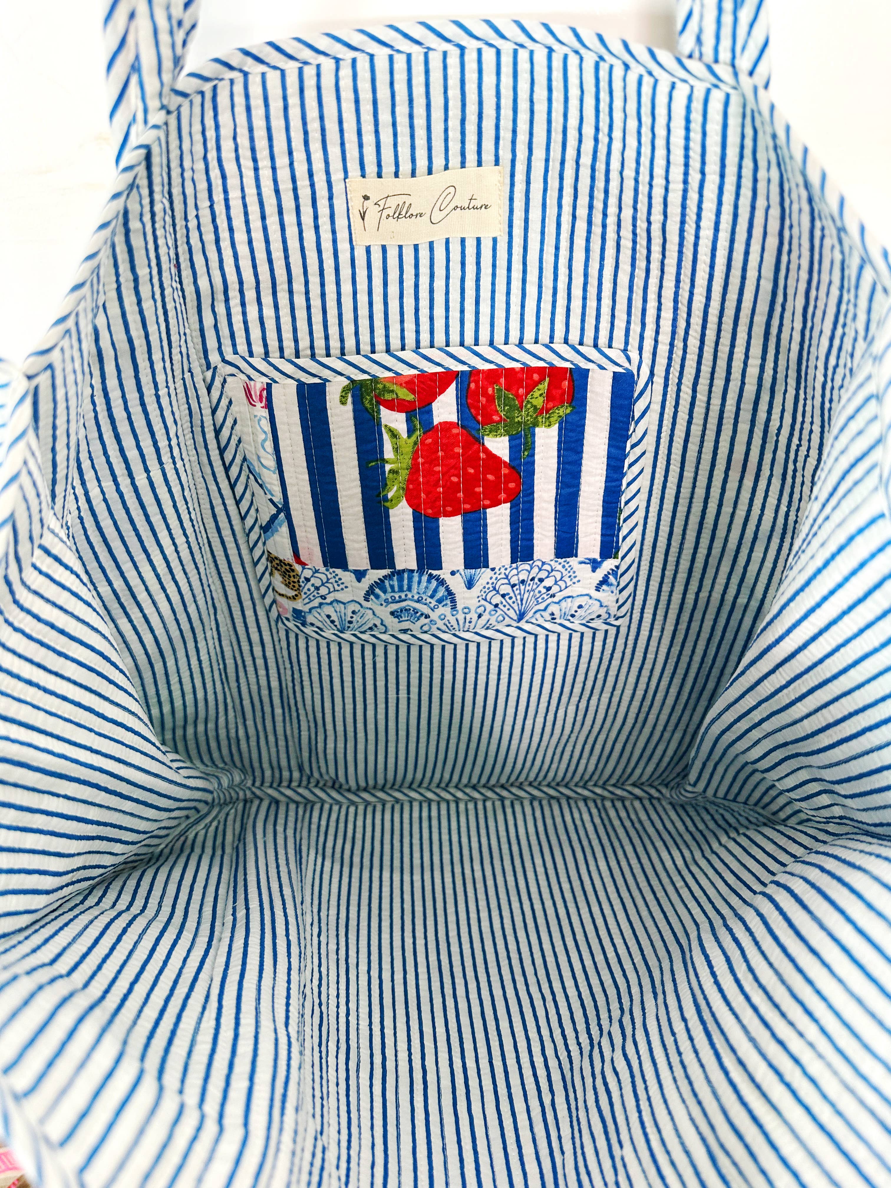 Folklore Couture - Wholesale Tote Bag - Women's - Large Quilted Tote - Handmade, Reversible - Blue Patchwork4