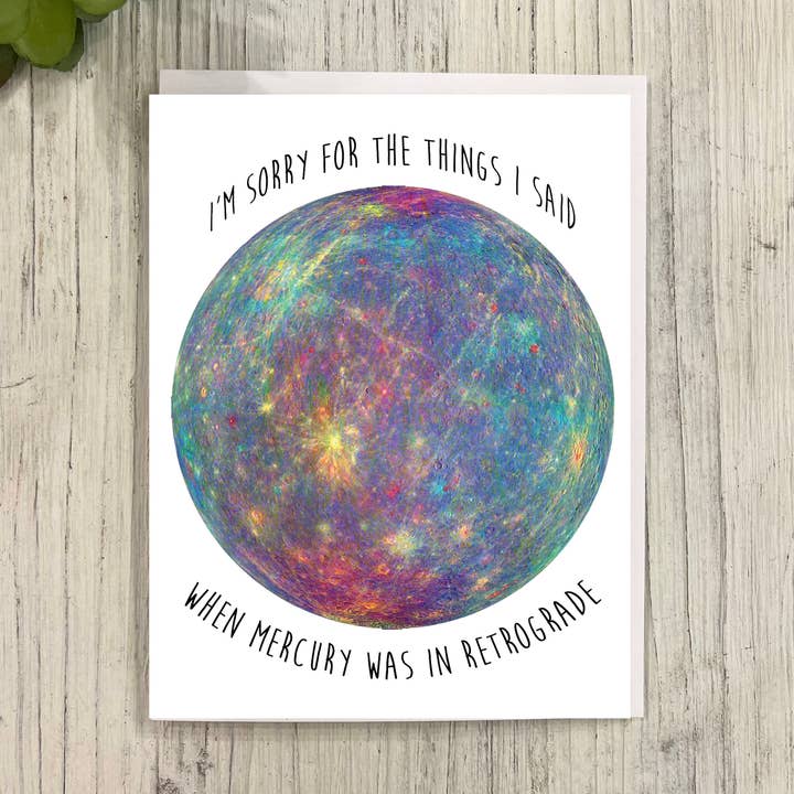 Mercury Retrograde Apology Card for wholesale by Great Odin's Hellos