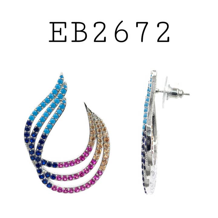 Cubic Zirconia Studs Multi Color Brass Earrings for wholesale by Nisso & Co. NYC Jewelry Wholesale