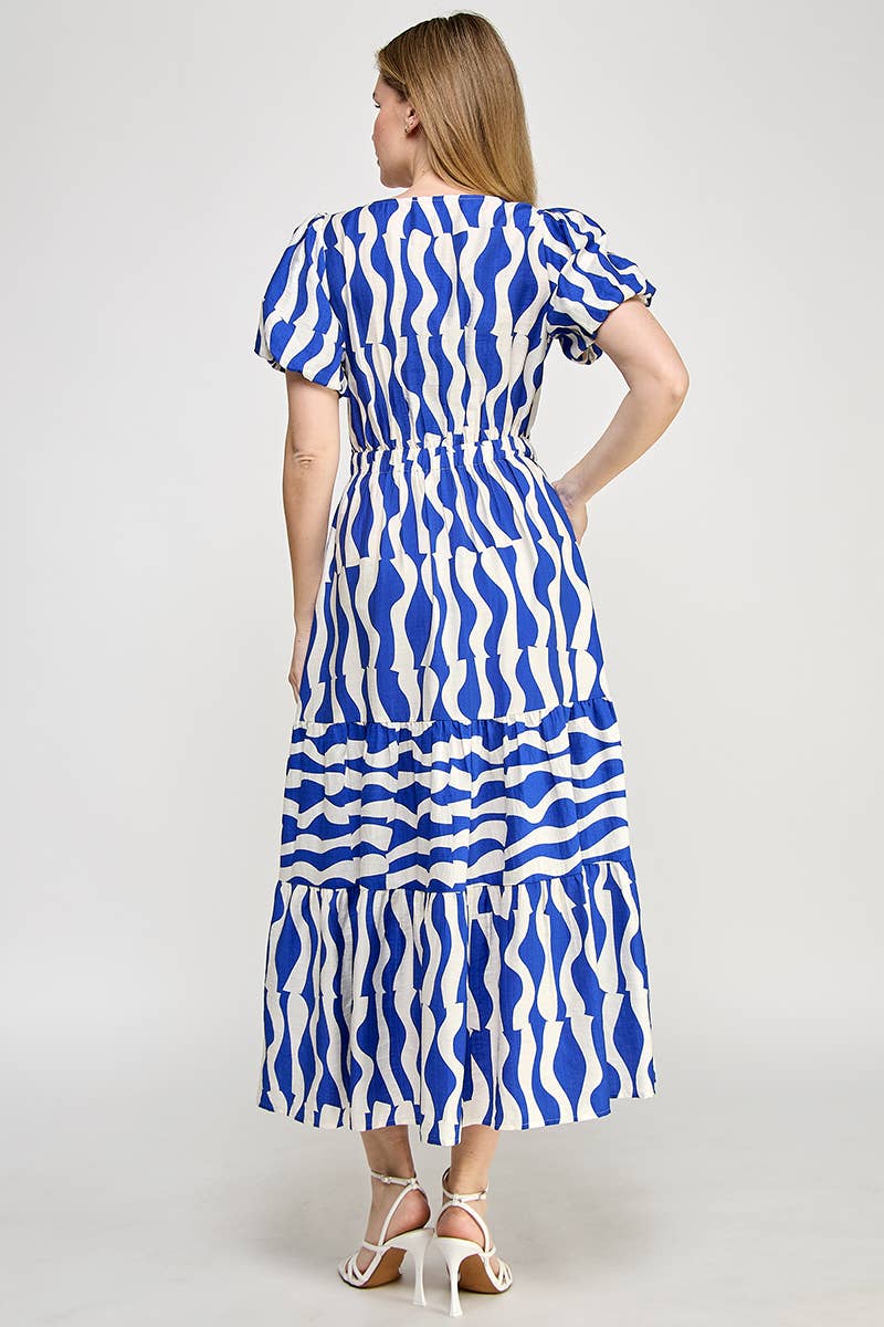 RUBIENN - Wholesale Dress - Women's - Wavy Stripe Print Tied Front Maxi Dress8