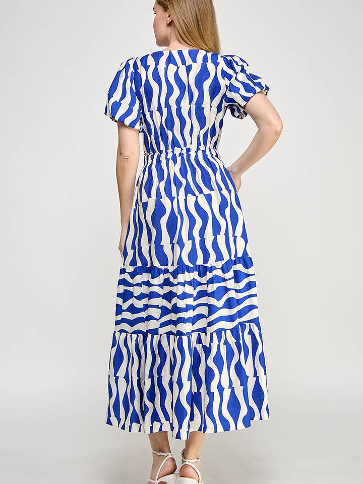 RUBIENN - Wholesale Dress - Women's - Wavy Stripe Print Tied Front Maxi Dress8