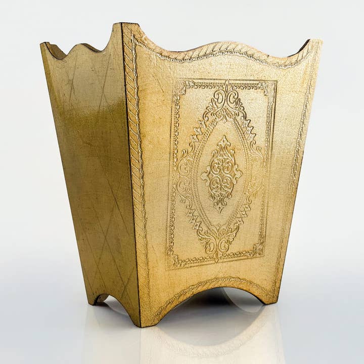 Italian Florentine Waste bin, Gold, Made in Italy for wholesale by Via Graceffo