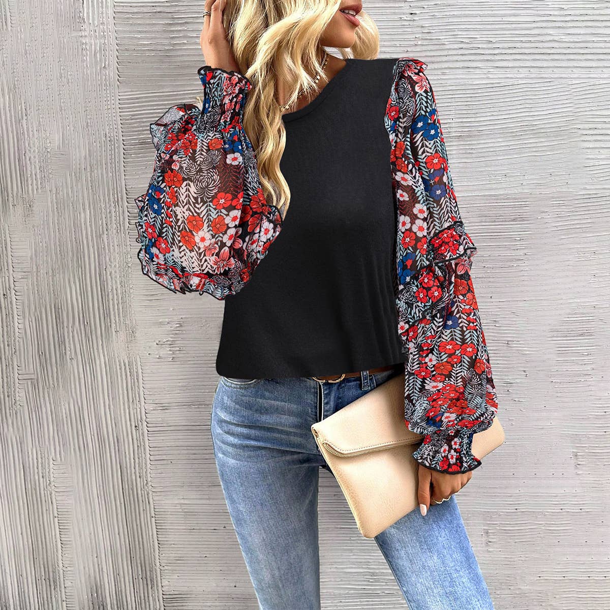 HIDDENBRAND - Wholesale Blouse - Women's - Crewneck paneled shirt2