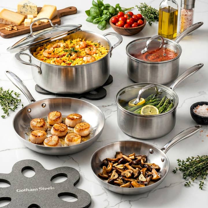 Gotham Steel 10 Piece Tri-Ply Stainless Steel Cookware Set for wholesale by Gotham Steel/Granitestone