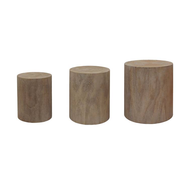 39F Inc. - Wholesale Coffee Table - Set of 3 Whitewashed Wood Coffee & End Tables, Plant Stands10